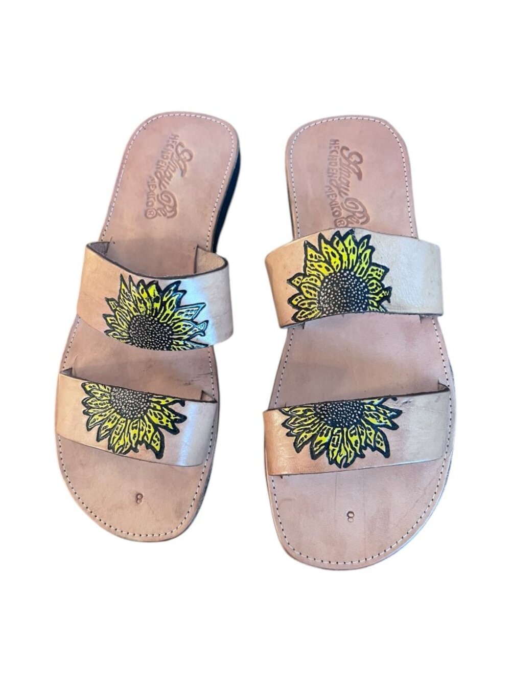 Amay Pe Hecho En Mexico Leather Huarache Slide Sandals Floral Womens 10.5